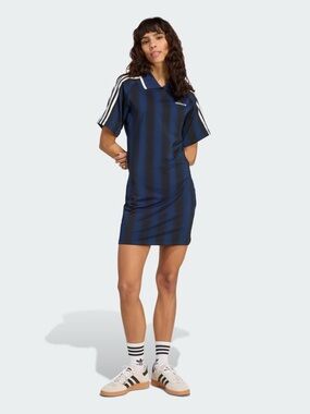 NWT Adidas Women's Footie Jersey Dress Blue Striped Small